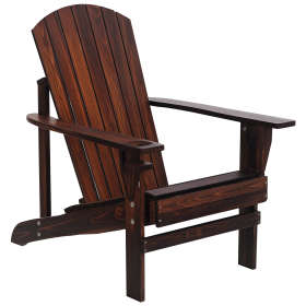Adirondack Chair, Outdoor Fire Pit and Porch Seating, Classic Log Lounge w/ Built-in Cupholder for Patio, Lawn, Deck, Brown