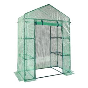 Walk-in Green House, 4.6 x 2.4 x 6.7 ft, Greenhouse with Shelves, High Strength PE Cover with Doors, Windows and Steel Frame, Set Up in Min