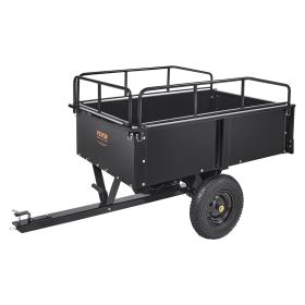 Heavy Duty ATV Trailer Steel Dump Cart, 750-Pound 15 Cubic Feet, Garden Utility Trailer with Removable Sides for Riding Lawn Mower Tractor