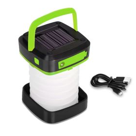 Portable USB Rechargeable Foldable/Retractable Solar Camping Lamp; Multi-Functional LED Light (Color: Green)