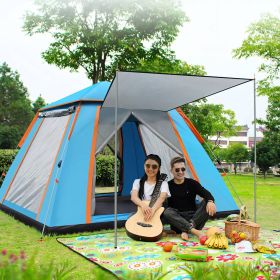 4-5 Person Camping Tent Outdoor Foldable Waterproof Tent with 2 Mosquito Nets Windows & Carrying Bag (Color: Blue)